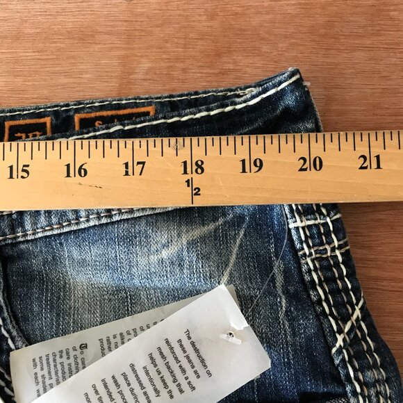 Rock Revival Suhul Straight Jeans Men 38x28 Blue Mid Rise Distressed Embroidered - Picture 12 of 16